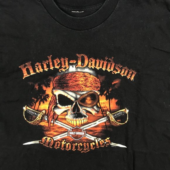 Harley Davidson T Shirt Mens M L Black Pirate Skull California Motorcycle - Picture 2 of 10